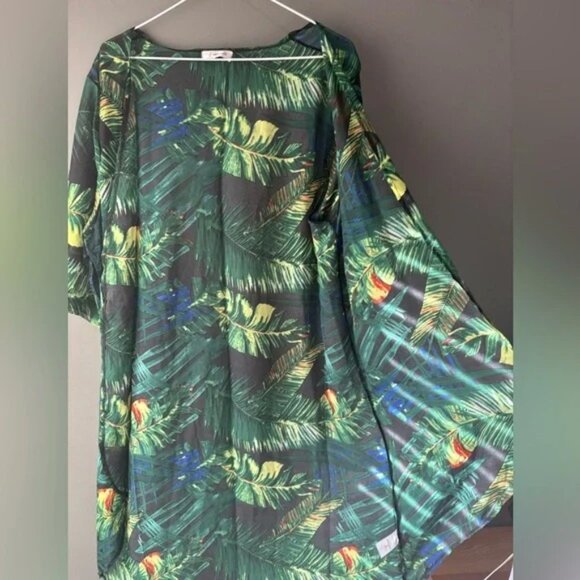 Soul Young, size M, Tropical Leaf Print Kimono beach cover up, vacation - Picture 3 of 6